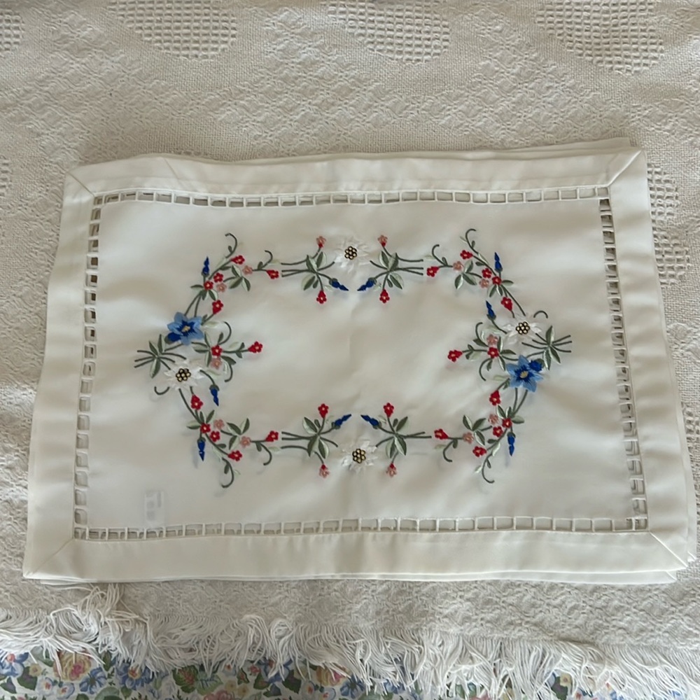 4 White Embroidered Placemats from Switzerland